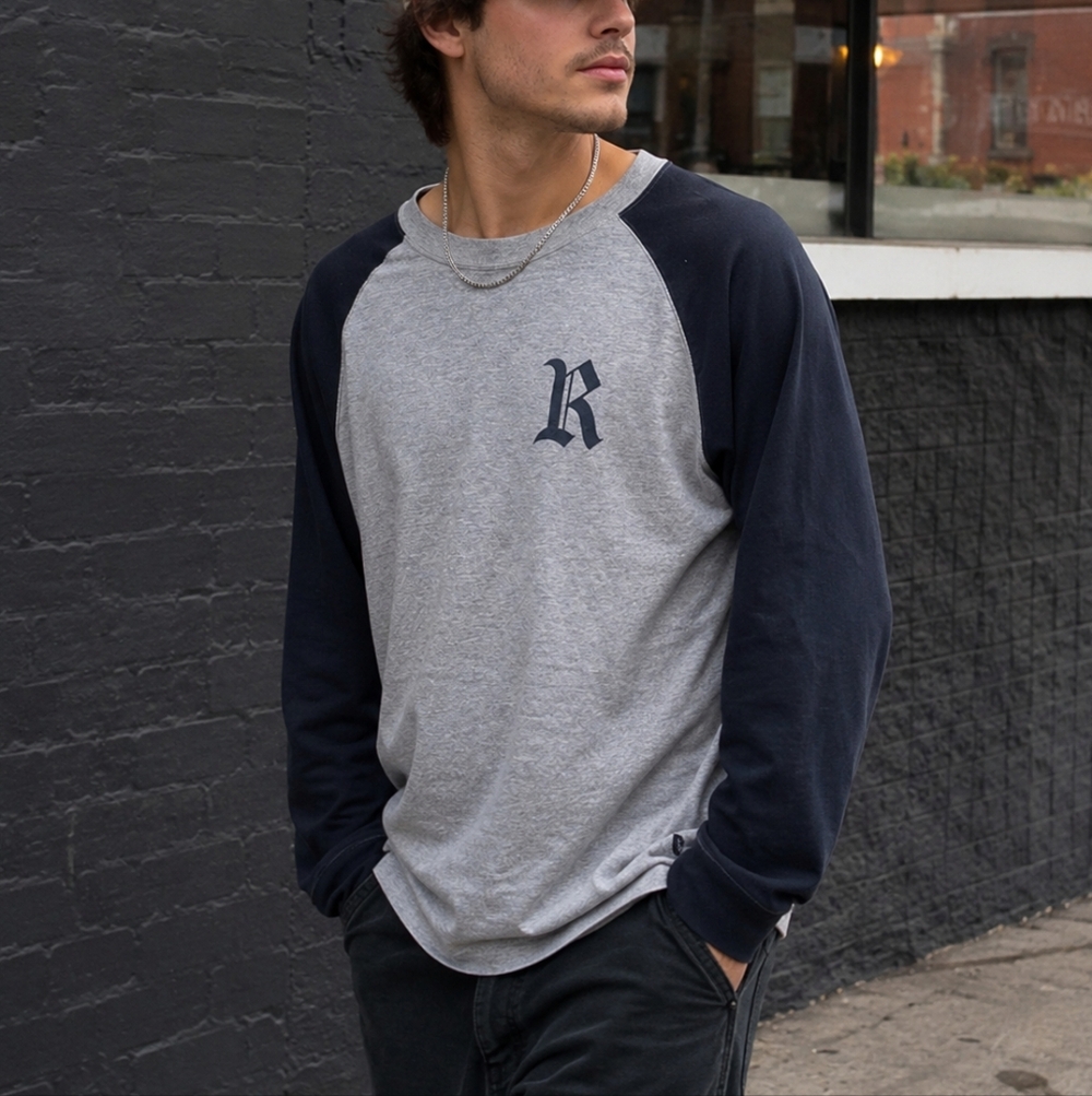Roots Athletics Men’s Large Gray Black Raglan Long Sleeve Shirt Made in Canada